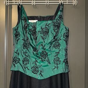 Nathaid Vintage Gown Emerald Green Velvet Floral Pattern Women's size 30